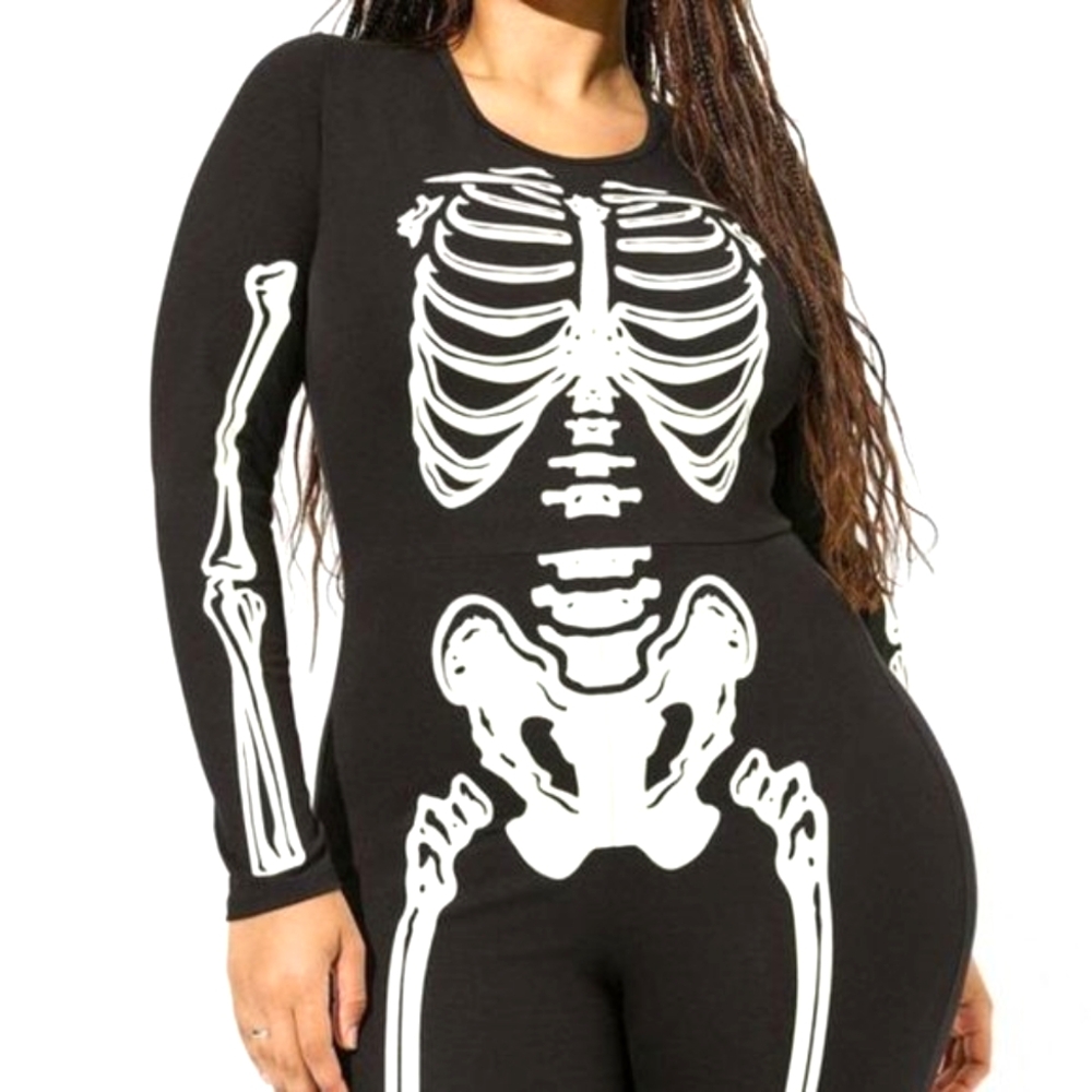 ❤️NWT VINTAGE TORRID GLOW IN THE DARK SKELETON BODYSUIT HALLOWEEN COSTUME 4X - Picture 7 of 9